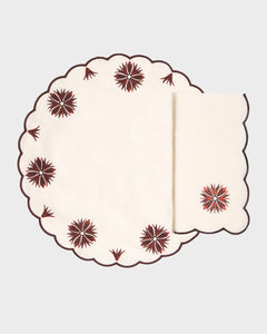 Botanica Embroidered Round Placemat Terracotta White/Burgundy