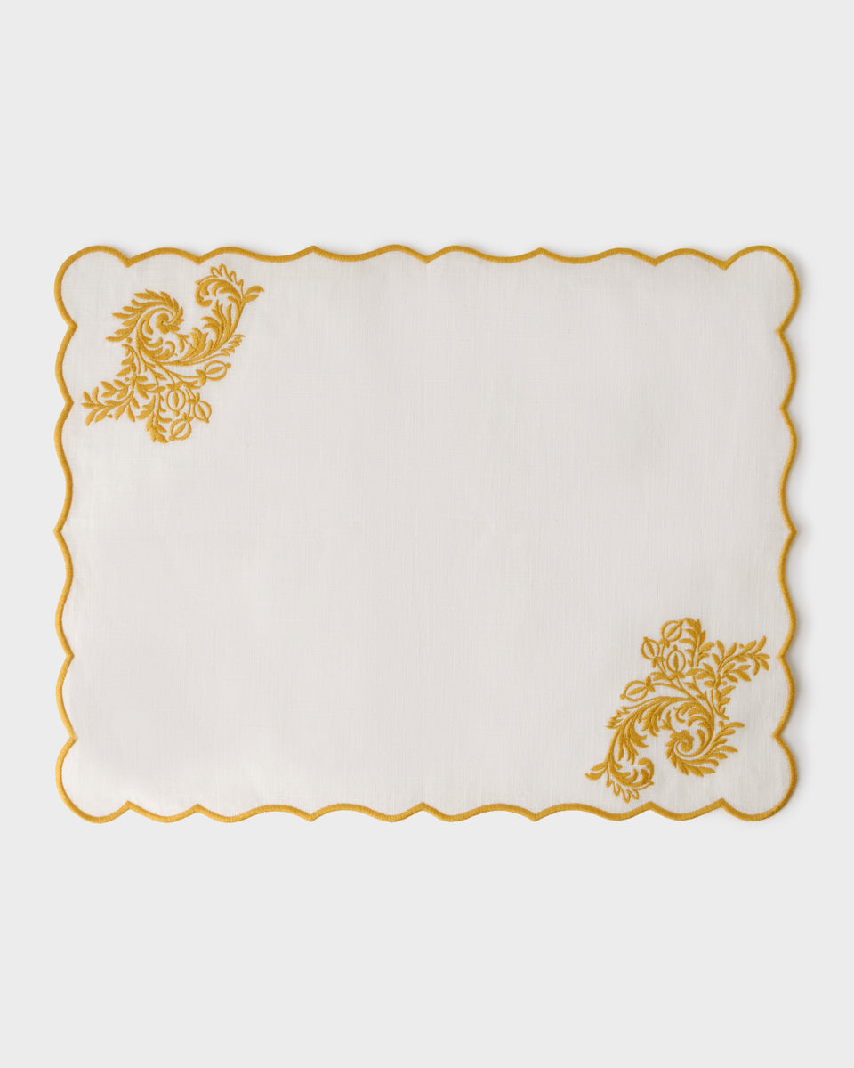 Botanica Embroidered Linen Placemat, Yellow