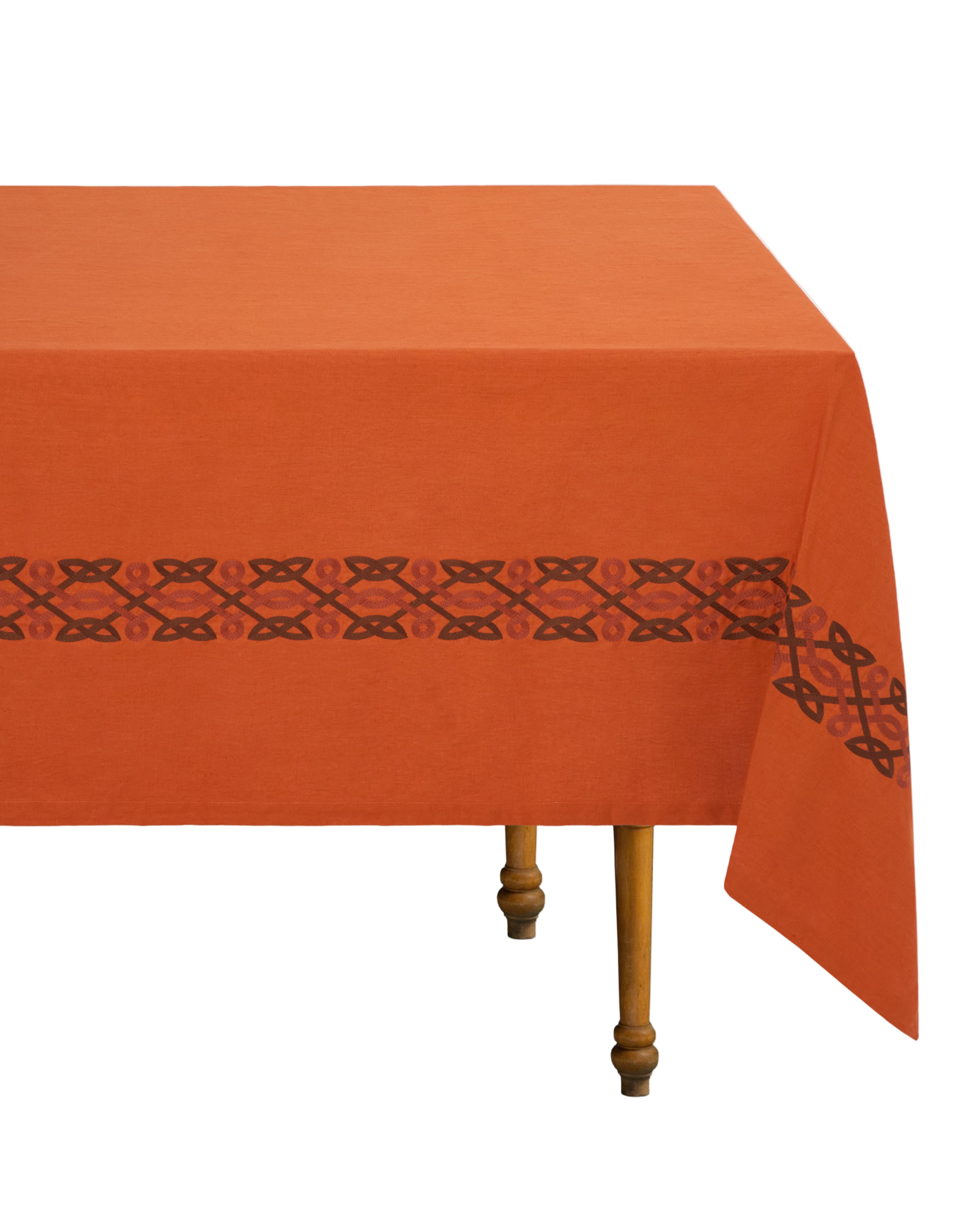 Terracotta Embroidered Linen Tablecloth