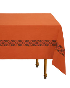 Terracotta Embroidered Linen Tablecloth