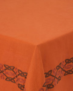 Terracotta Embroidered Linen Tablecloth