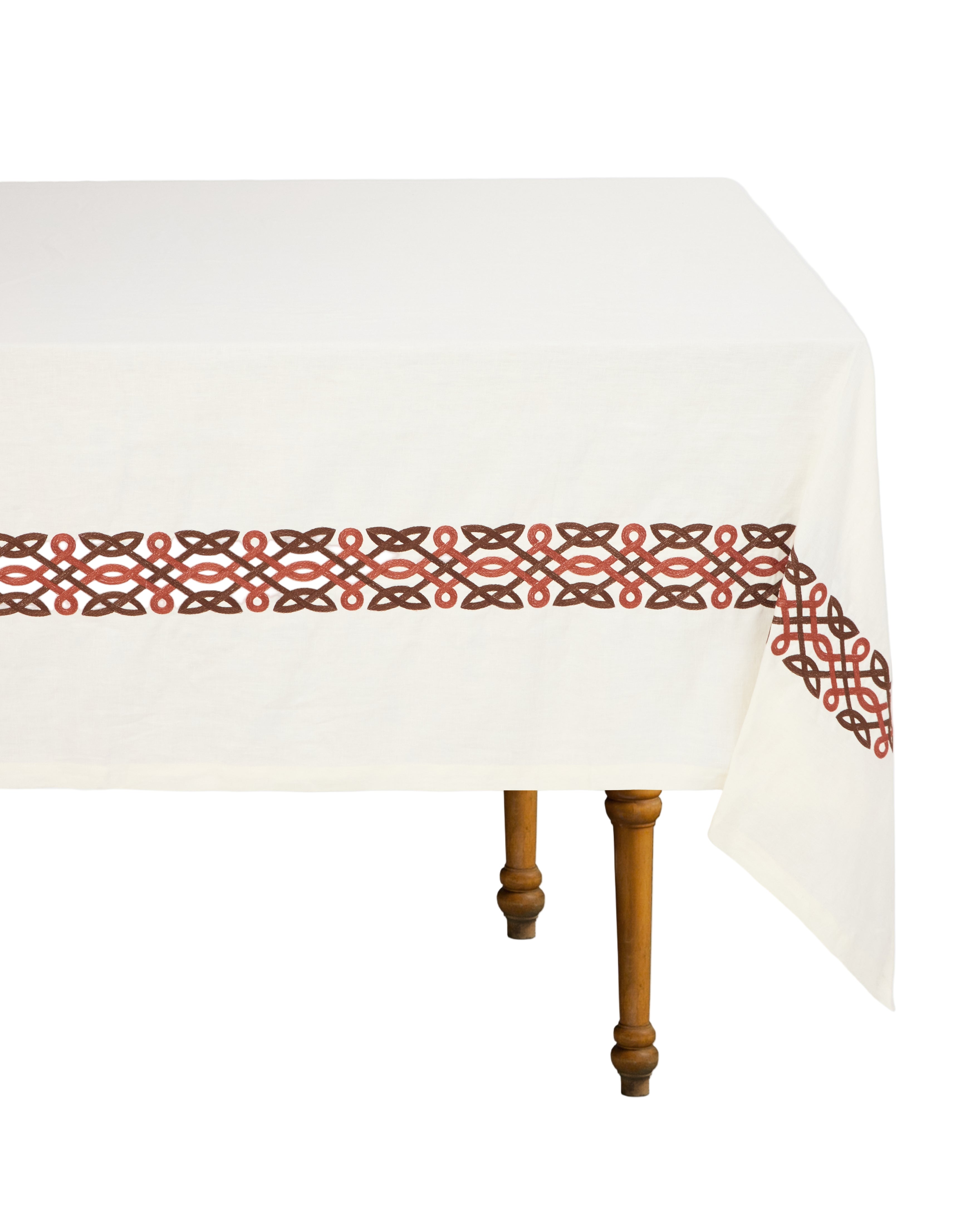 Ivory Embroidered Linen Tablecloth