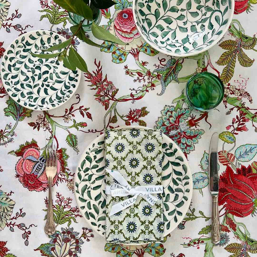 Green Scroll Dinner Plates, Set of 4