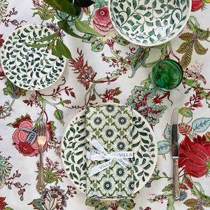 Green Scroll Dinner Plates, Set of 4