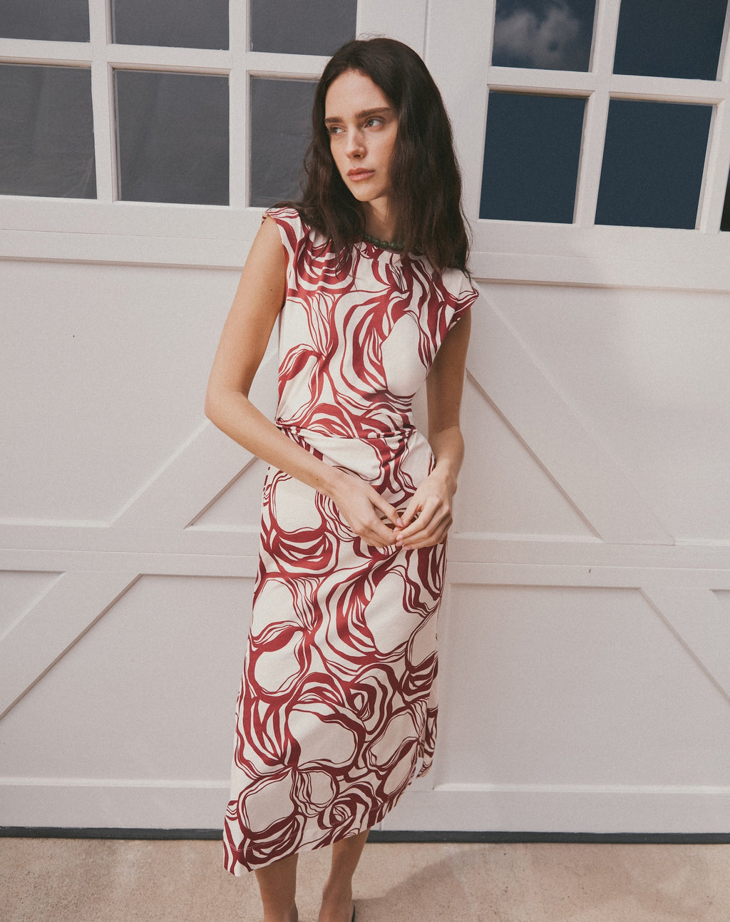 Aurora Dress in Cream/Redwood Multi