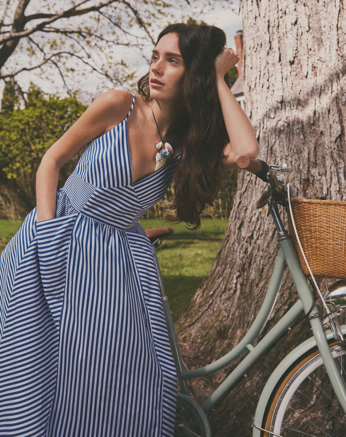 Vivien Dress in Optic White/French Blue Stripe