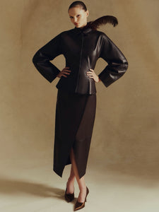 Leather Asymmetrical Pencil Skirt in Chocolate