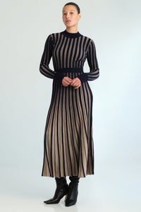 Mariella Dress in Navy/Beige Stripe