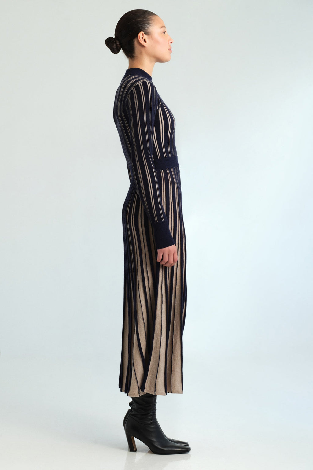 Mariella Dress in Navy/Beige Stripe