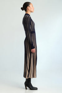 Mariella Dress in Navy/Beige Stripe