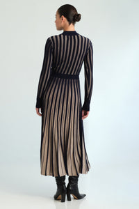 Mariella Dress in Navy/Beige Stripe