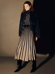 Mariella Dress in Navy/Beige Stripe