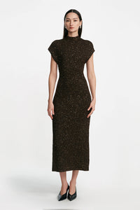 Sequin Knit Mock Neck Dress in Chocolate