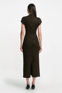 Sequin Knit Mock Neck Dress in Chocolate