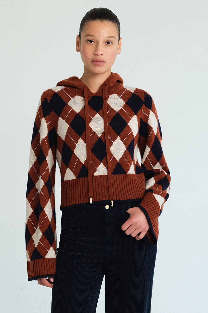 Oakley Argyle Hoodie in Argyle Knit Rust