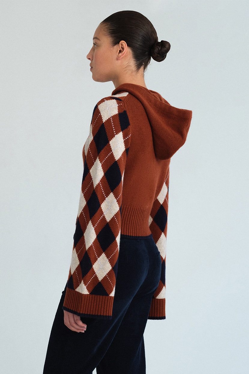 Oakley Argyle Hoodie in Argyle Knit Rust