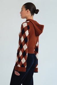 Oakley Argyle Hoodie in Argyle Knit Rust