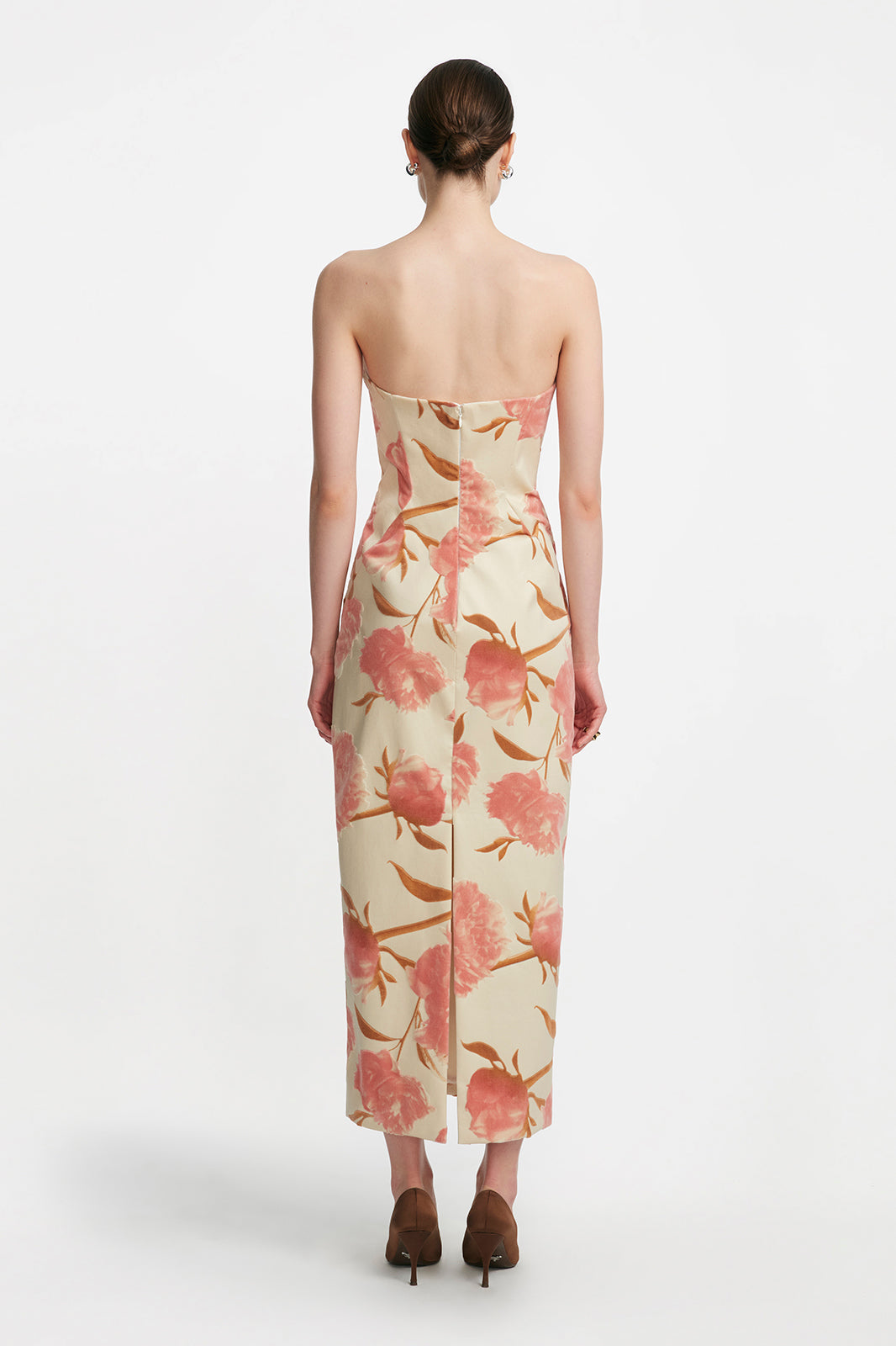 Floral Velvet Draped Bust Sheath in Pink Multi