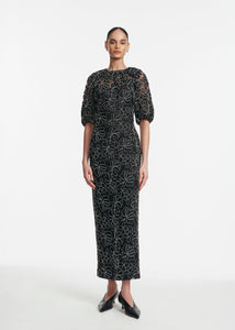 Floral Lace Naomi Dress in Black & Ivory