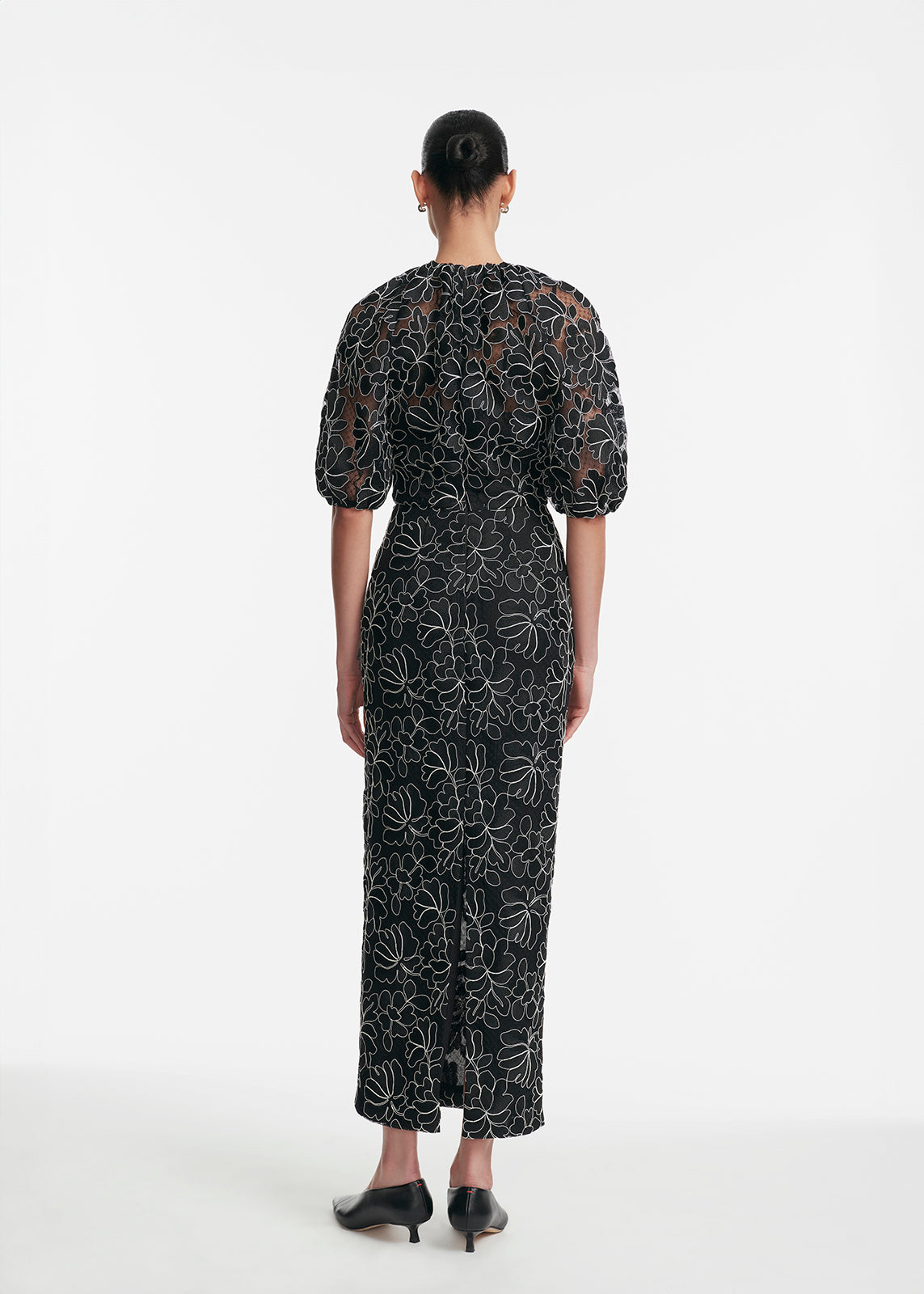 Floral Lace Naomi Dress in Black & Ivory
