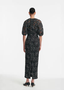 Floral Lace Naomi Dress in Black & Ivory