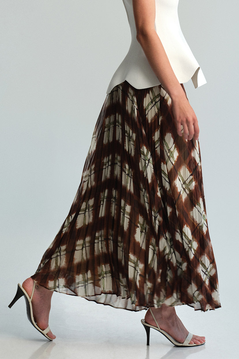 Otta Skirt in Painted Plaid Brown
