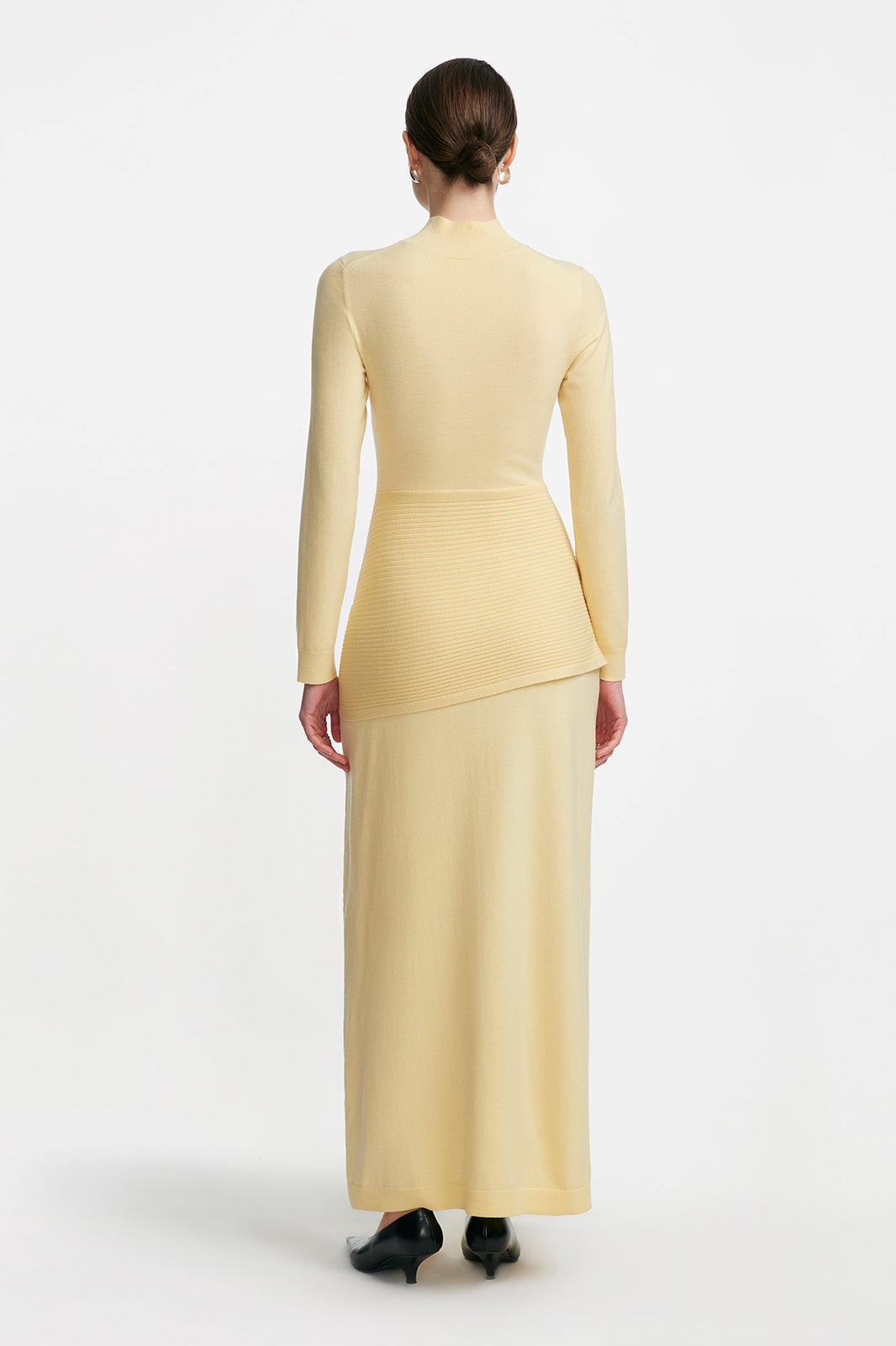 Merino Wool Knit Mock Neck Wrap Dress in Sunlight