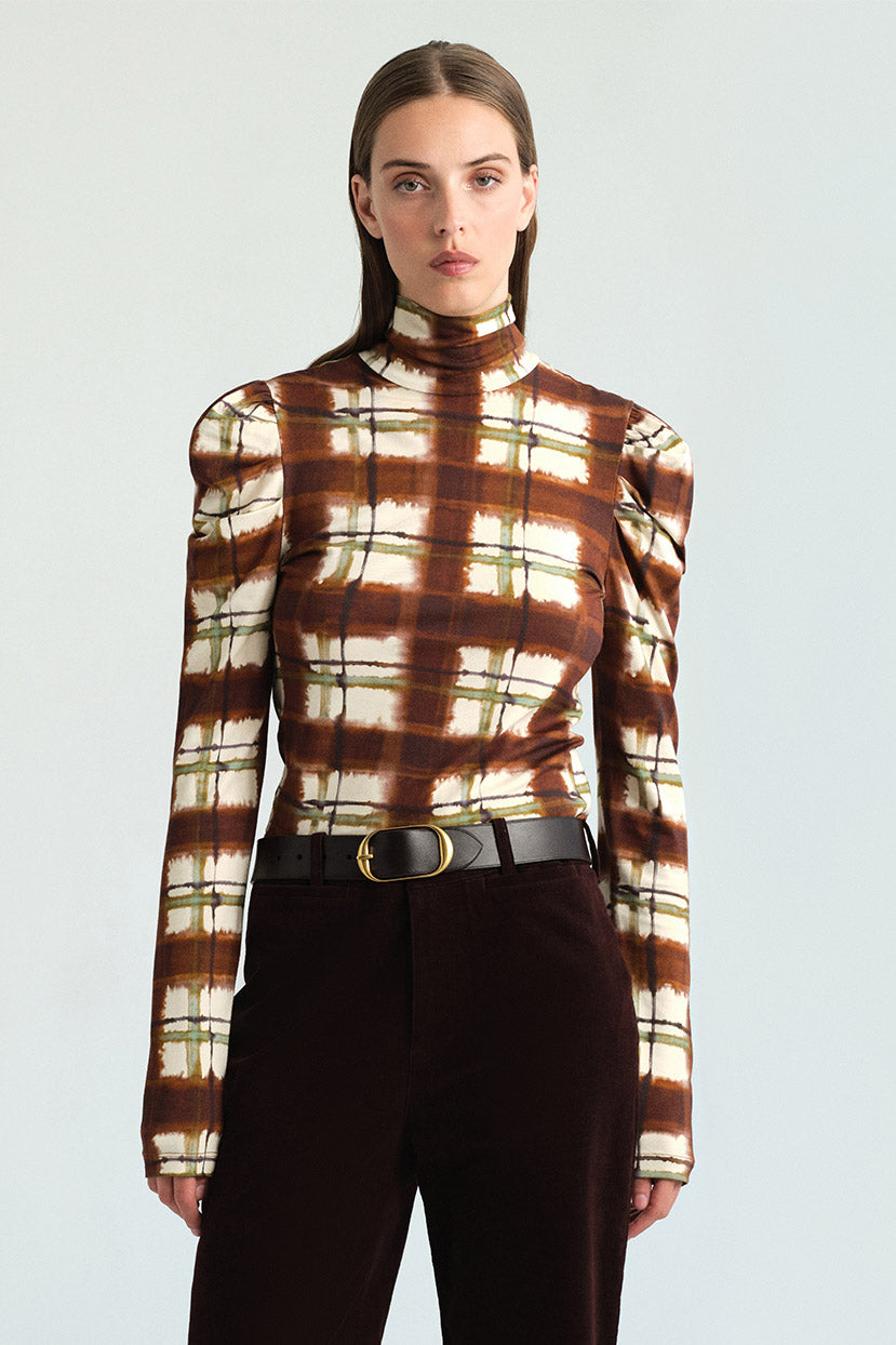 Chira Top in Painted Plaid Brown