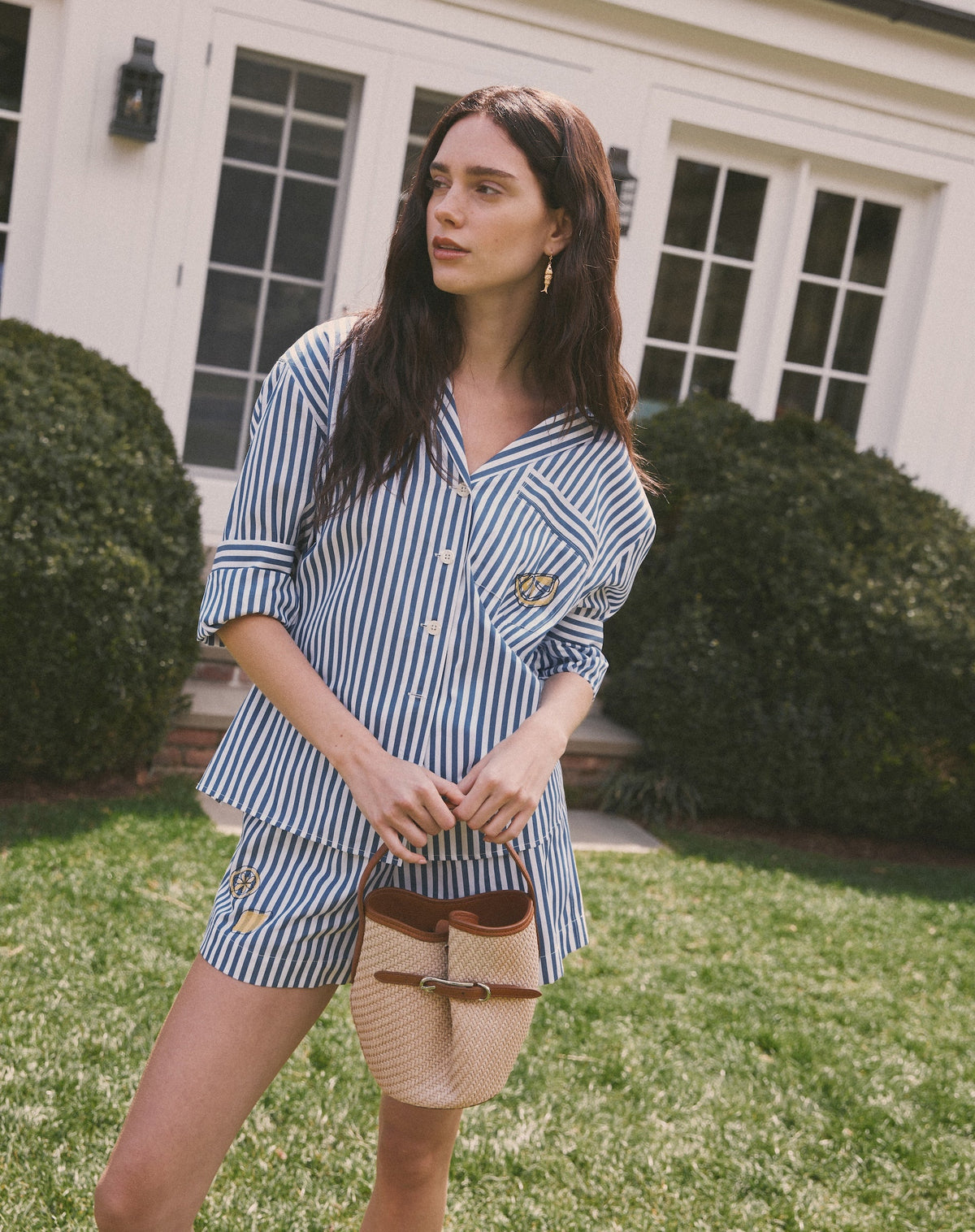 Fallon Short in Optic White/French Blue Stripe