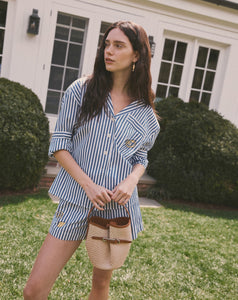 Fallon Short in Optic White/French Blue Stripe