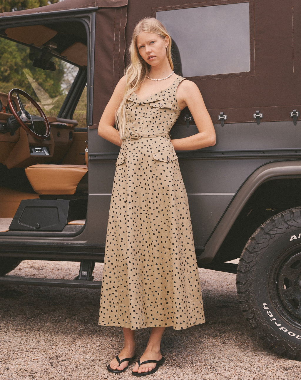 Solene Dress in Dark Khaki/Black Multi