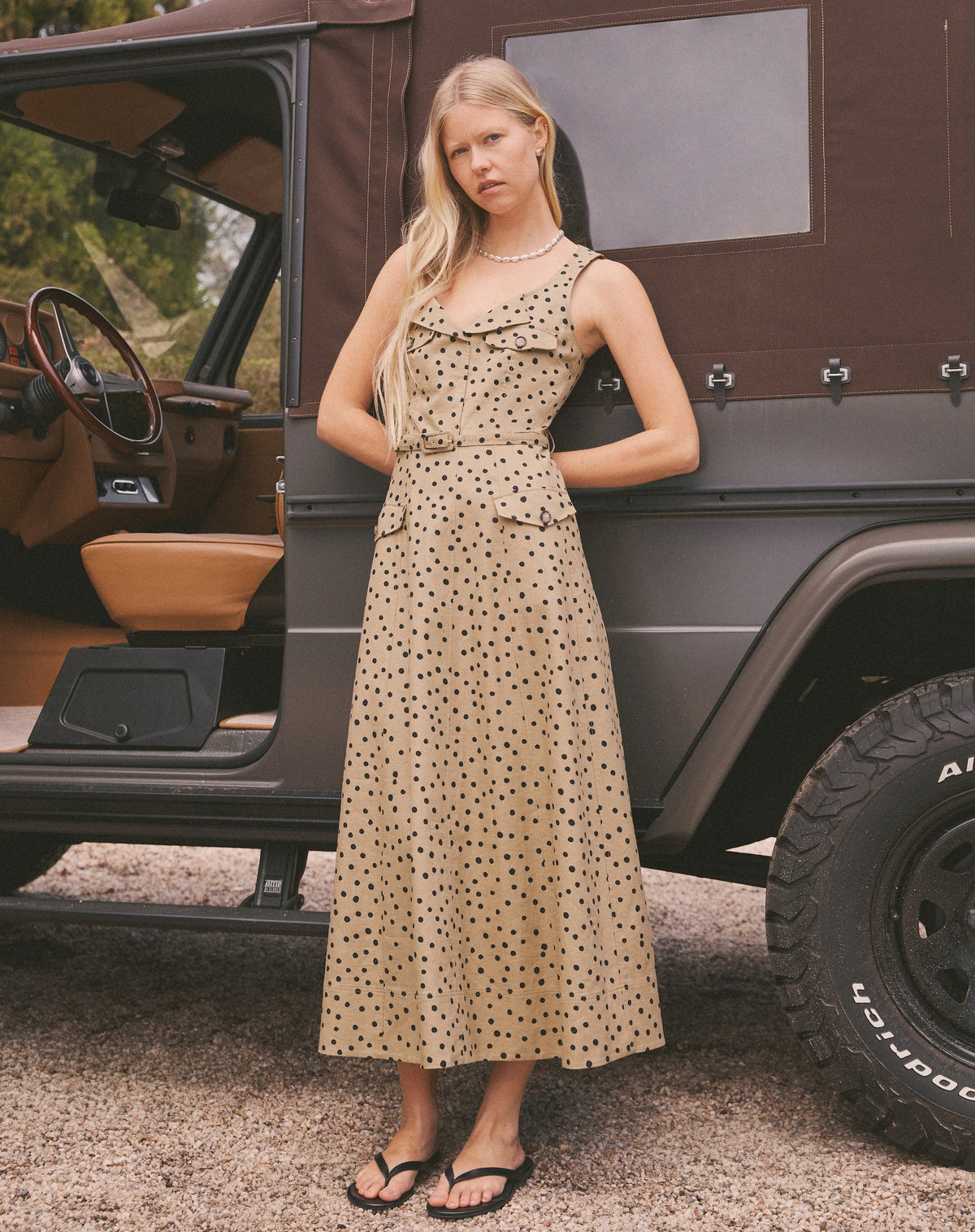 Solene Dress in Dark Khaki/Black Multi