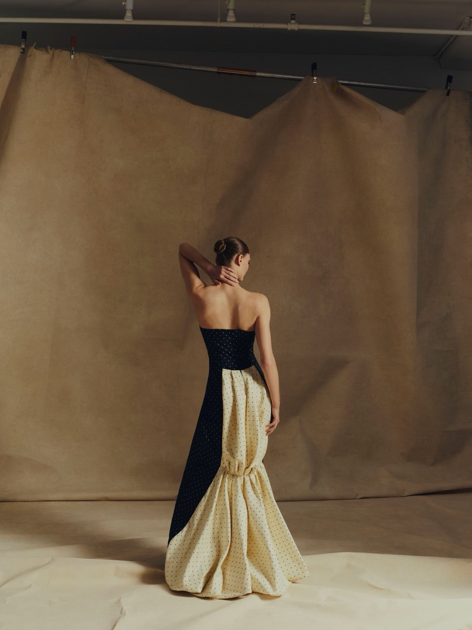 Polka Dot Jacquard Chloe Gown in Black