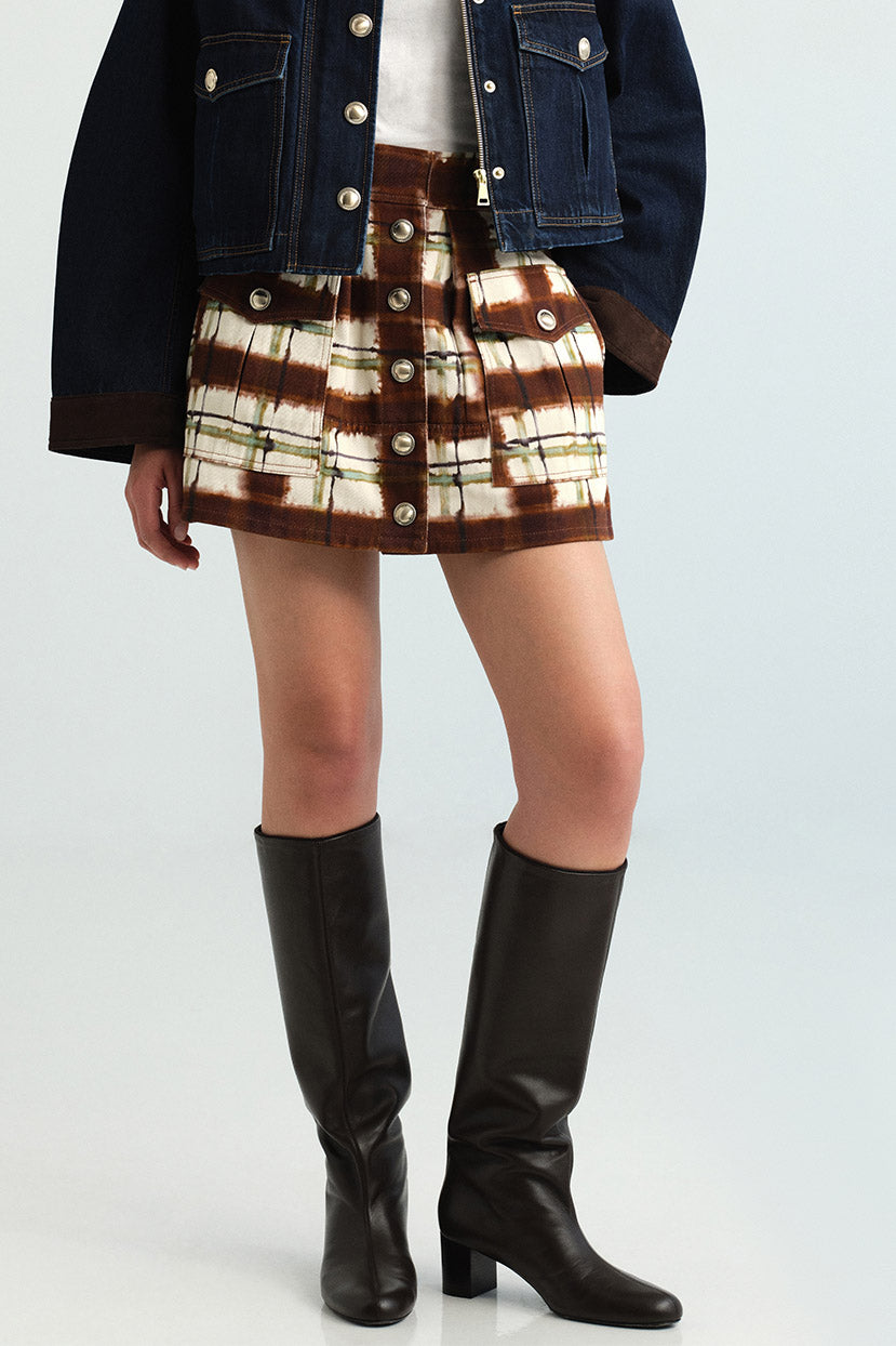Fatima Skirt in Painted Plaid Brown