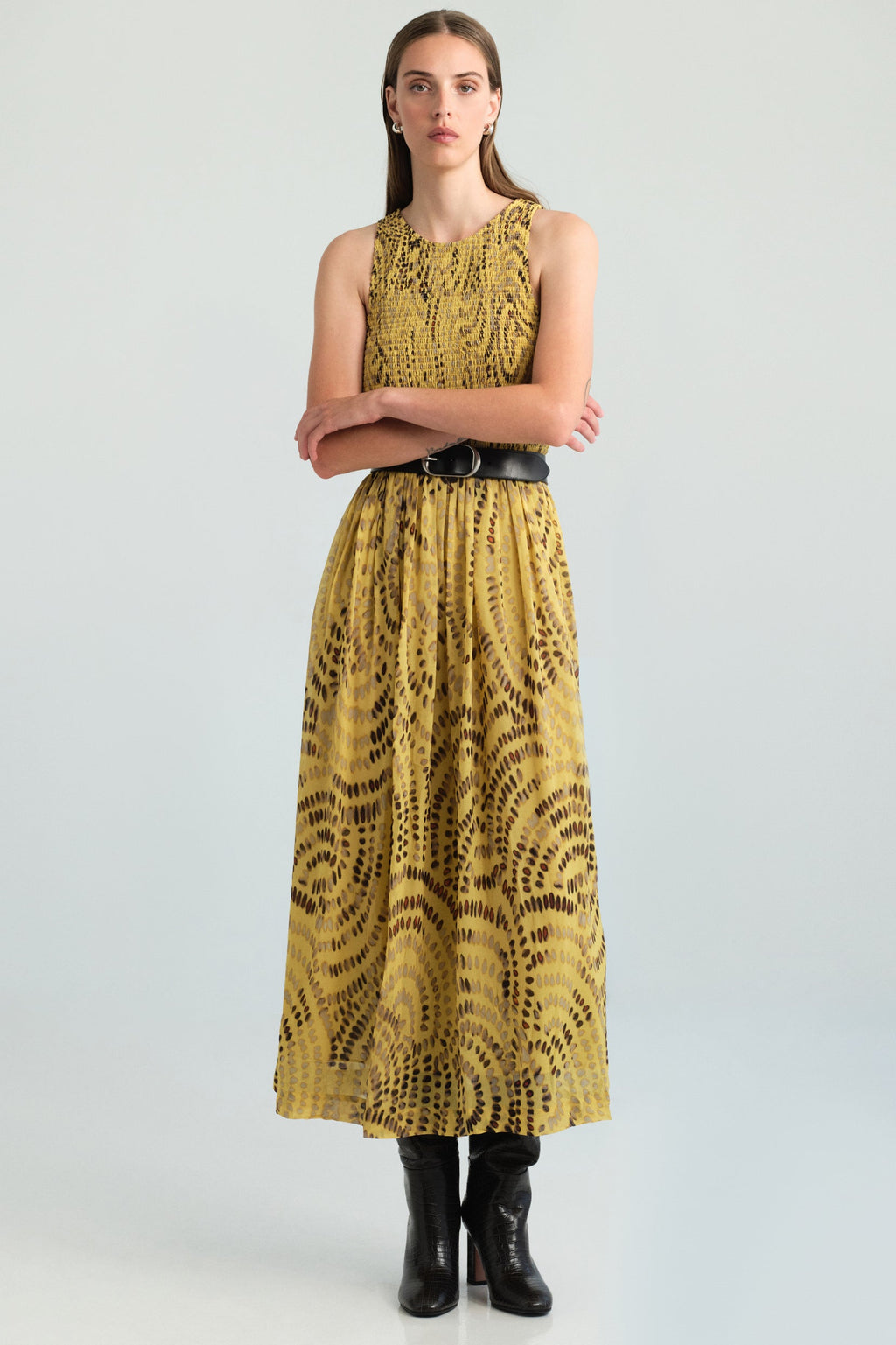 Vesper Midi Dress in Veneta Arc Yellow