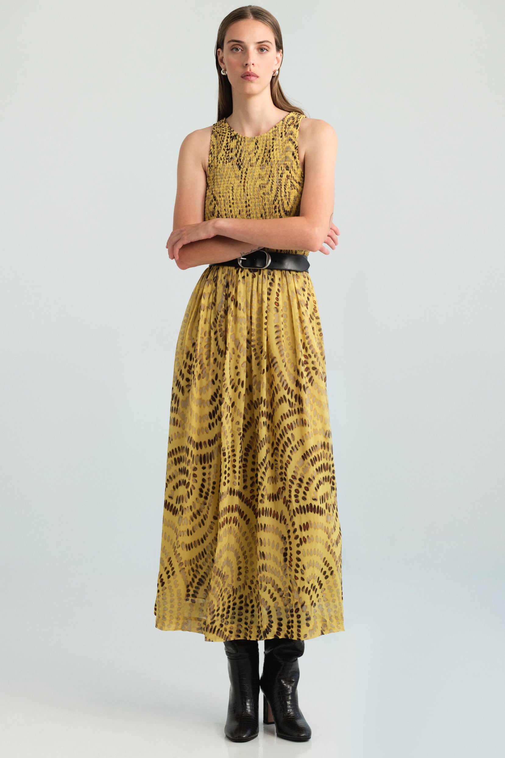 Vesper Midi Dress in Veneta Arc Yellow