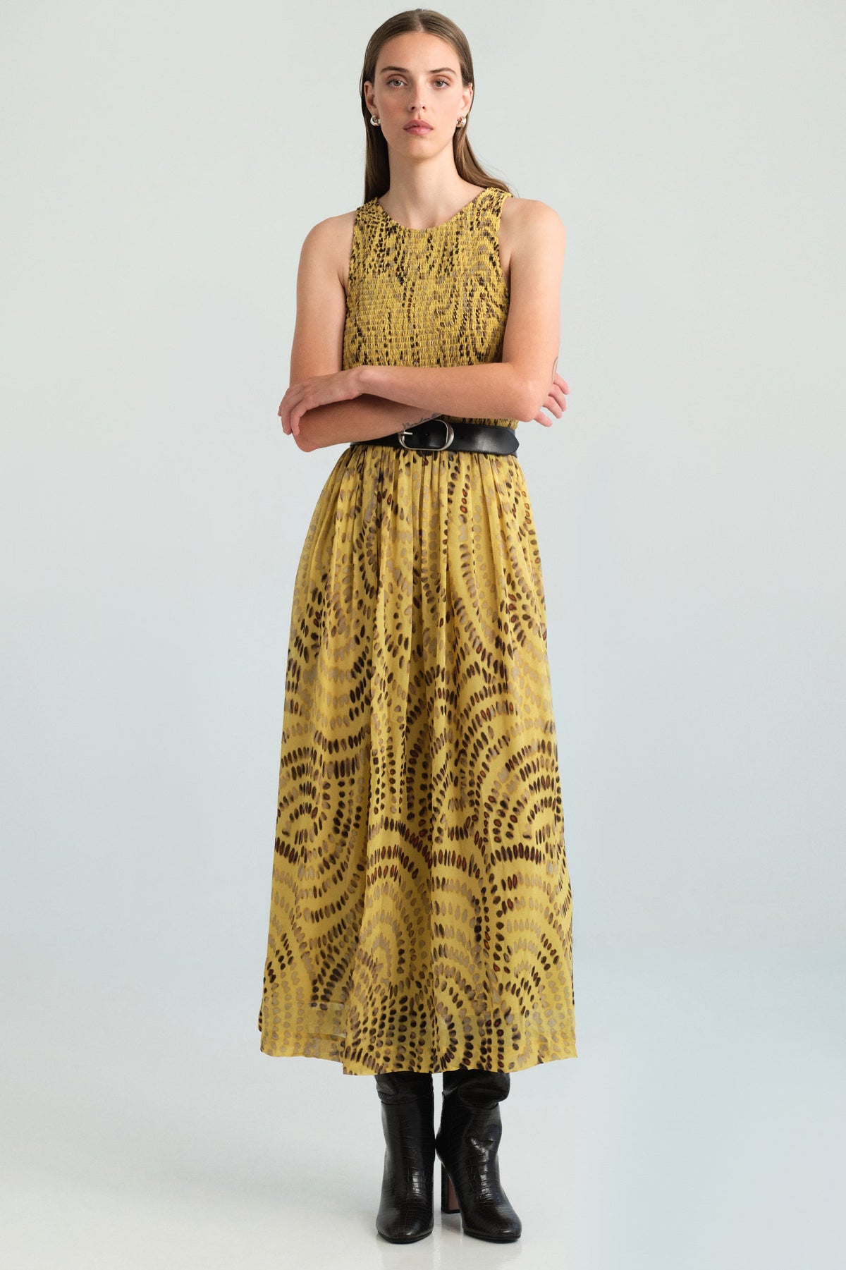 Vesper Midi Dress in Veneta Arc Yellow