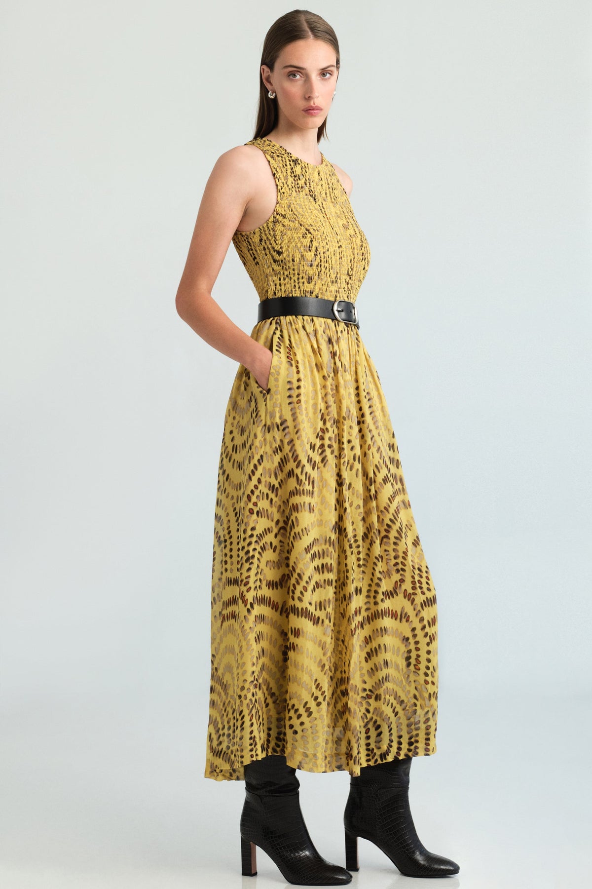 Vesper Midi Dress in Veneta Arc Yellow