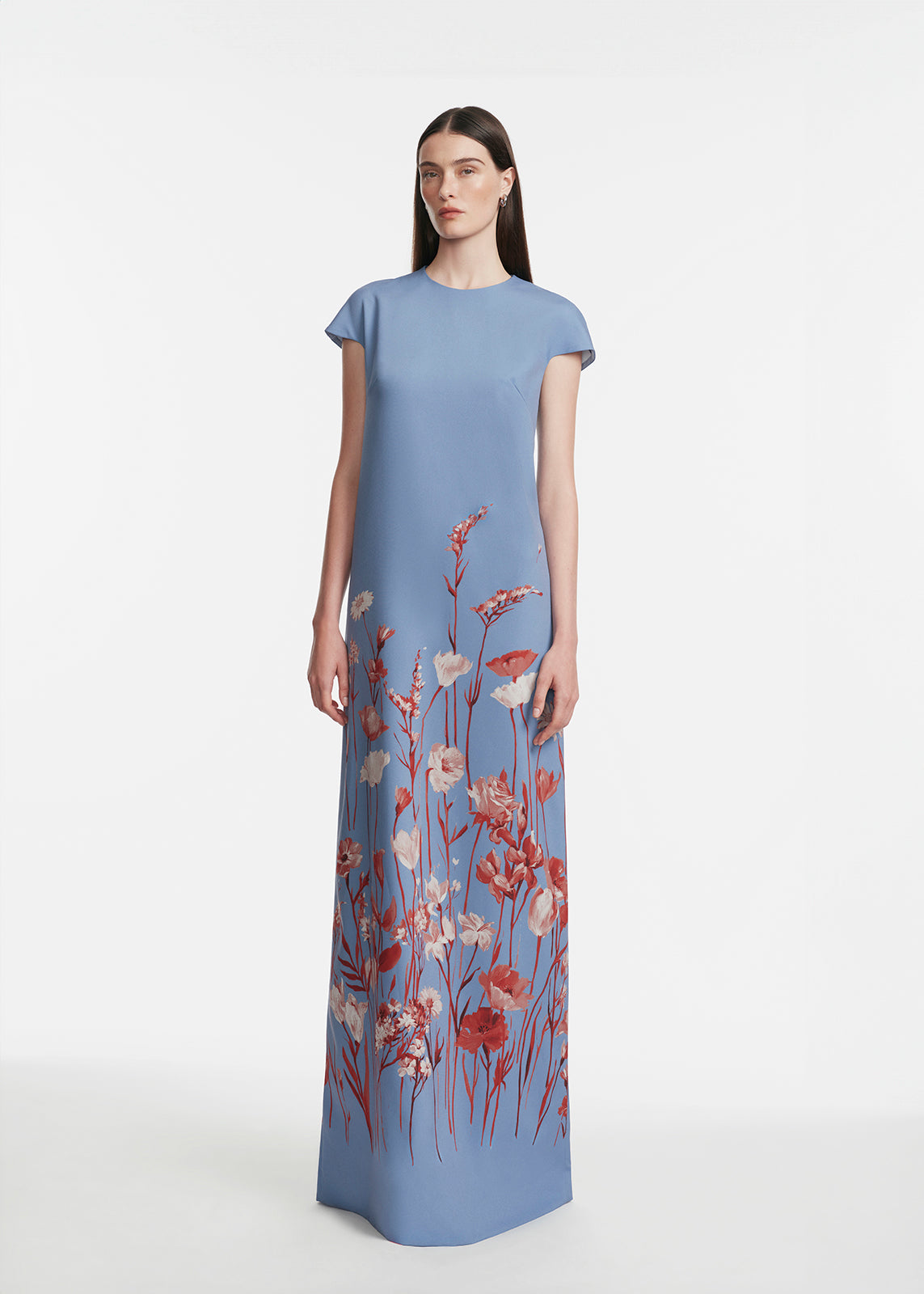 Floral Crepe Augusta Gown in Cornflower Multi