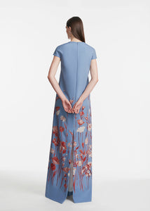 Floral Crepe Augusta Gown in Cornflower Multi