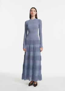 Fringe Detail Knit Piper Dress in Cornflower