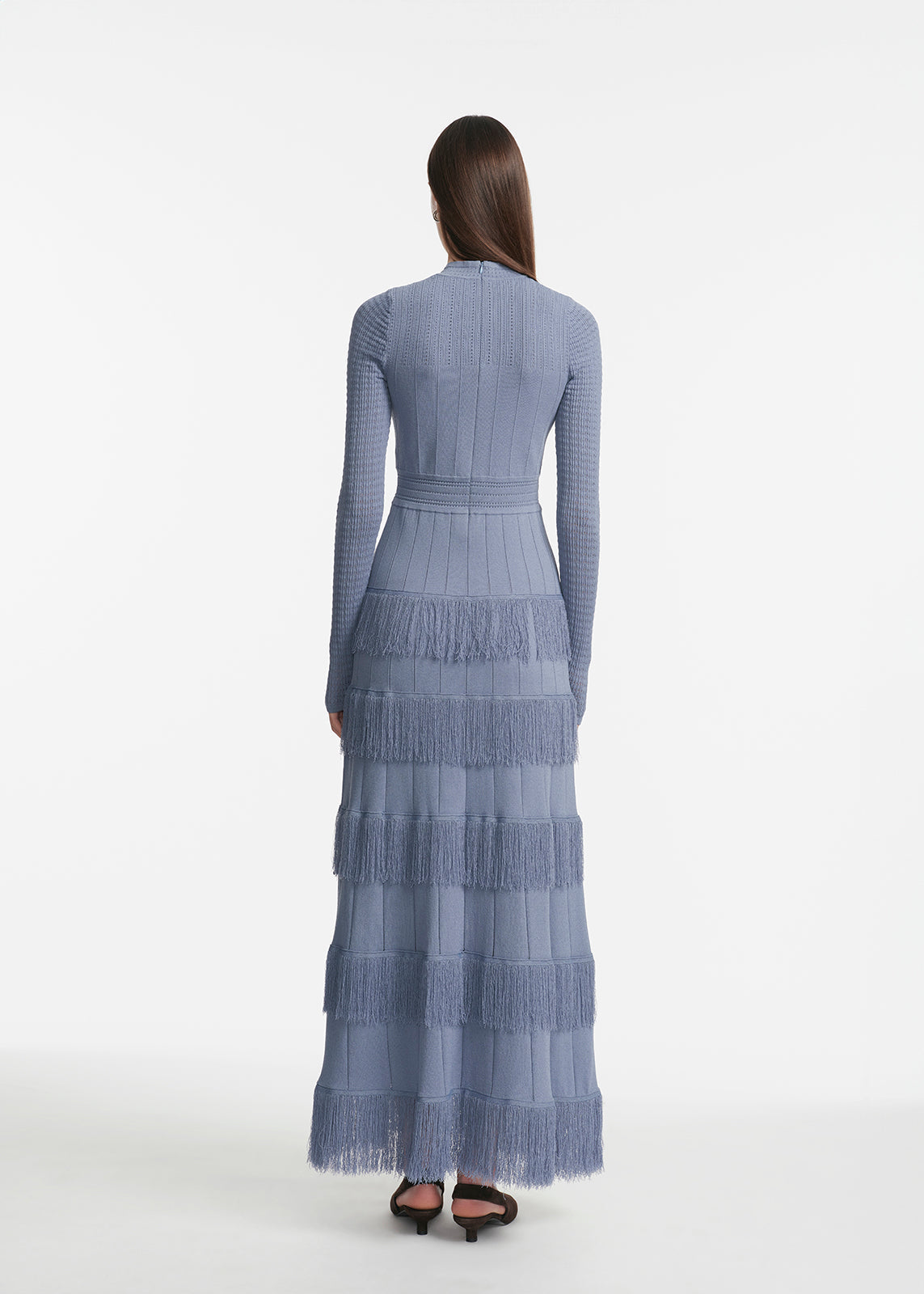 Fringe Detail Knit Piper Dress in Cornflower