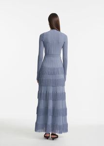 Fringe Detail Knit Piper Dress in Cornflower