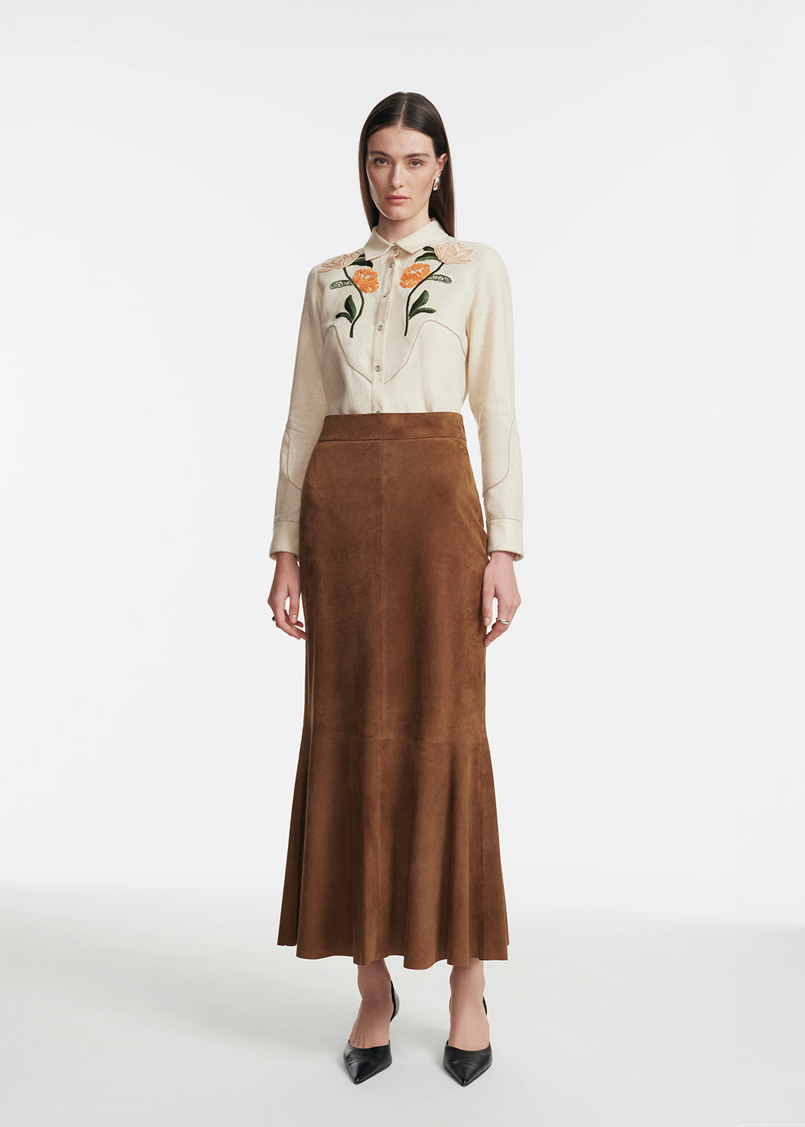 Suede Tulip Skirt in Cedar