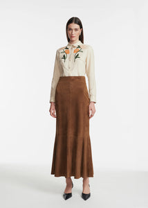 Suede Tulip Skirt in Cedar