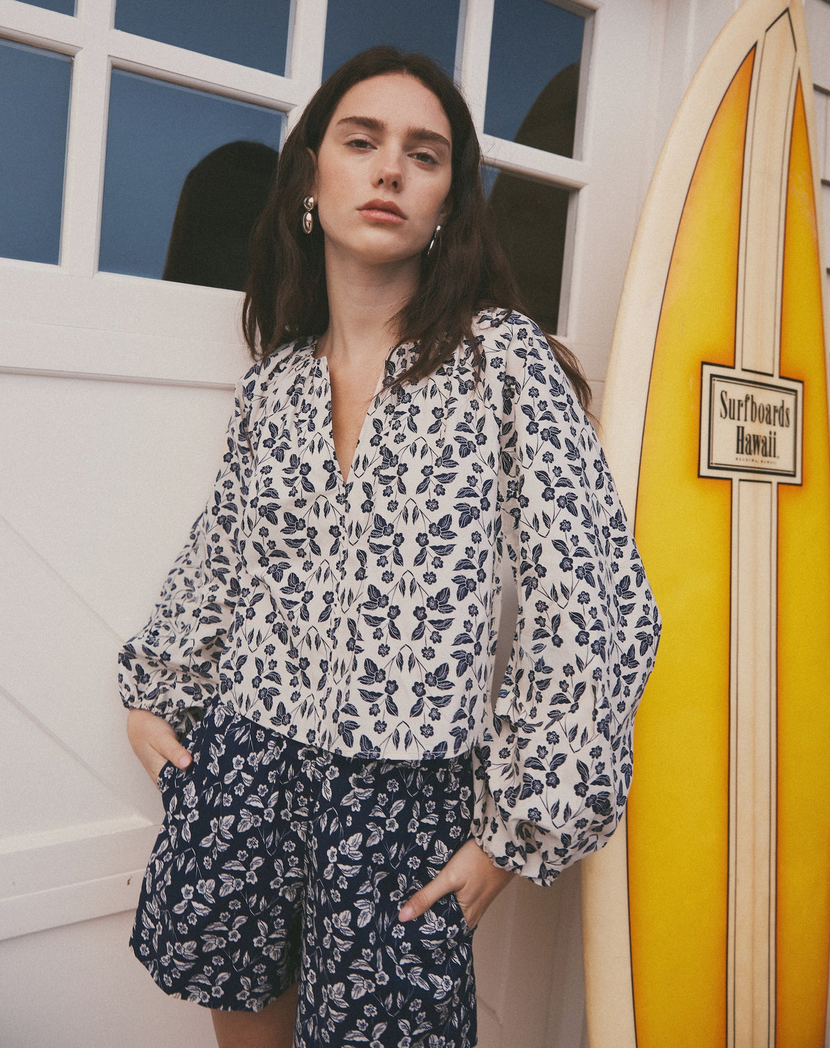 Adelina Top in Cream/Maritime Blue Multi