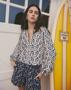 Adelina Top in Cream/Maritime Blue Multi