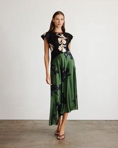 Violeta Dress in Dark Fig & Forest Green Multi