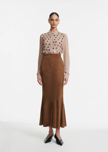 Paillette Embroidered Georgette Shirt in Taupe