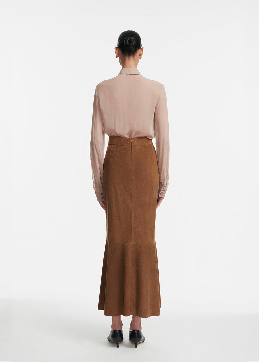 Paillette Embroidered Georgette Shirt in Taupe